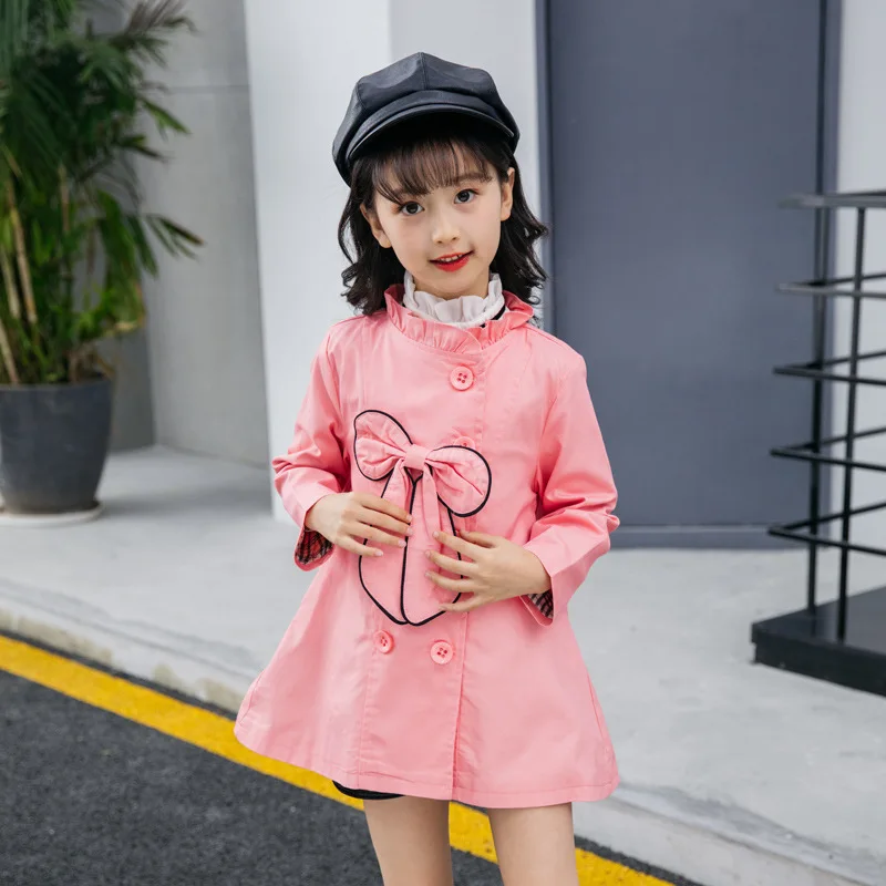 Новинка года для девочек осень корейский длинный плащ пальто для детей для девочек-подростков школьная одежда Костюмы куртка ветровка верхняя одежда