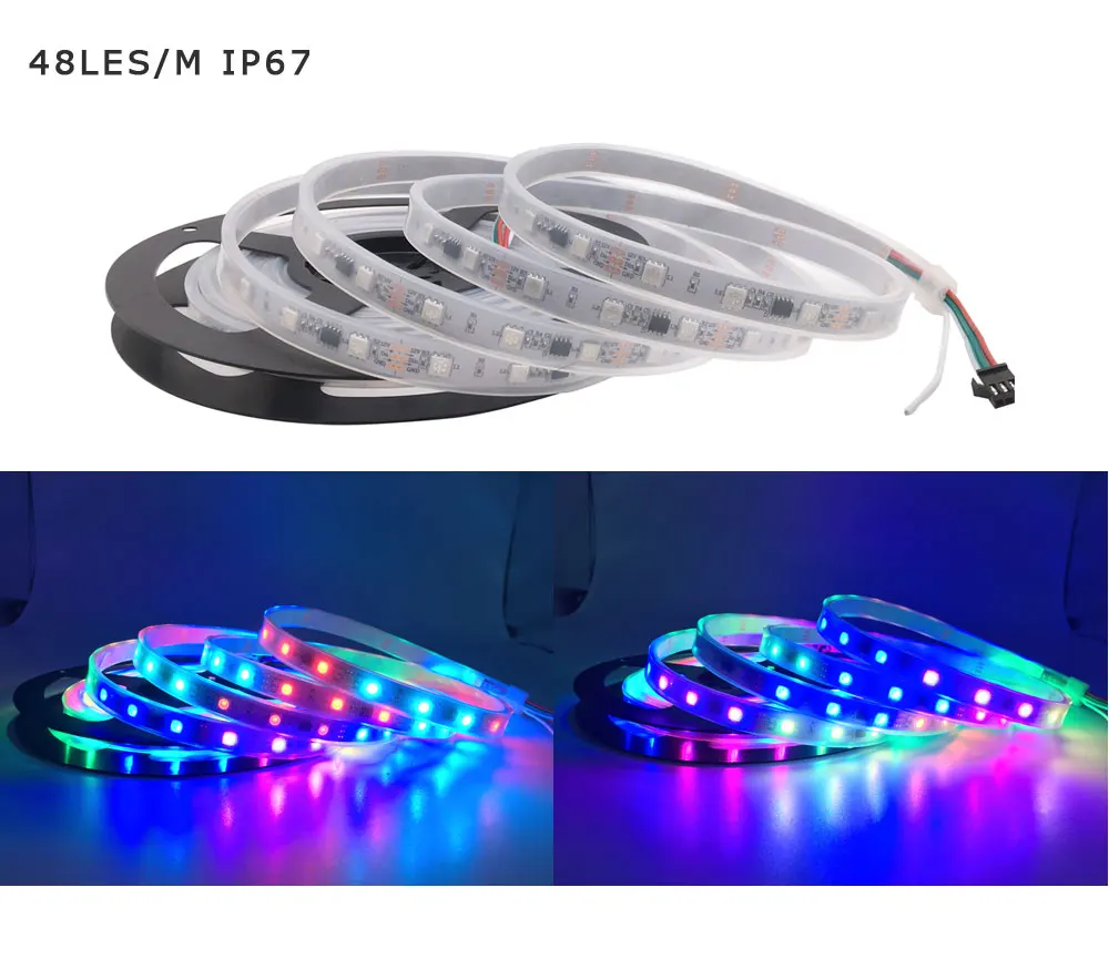 1 м 2 м 3 м 4 м 5 м WS2811 5050 SMD RGB светодиодные ленты адресуемый 30/48/60 светодиодов/m чёрно-белые печатные платы 1 Ic Управление 3 светодиода DC12V