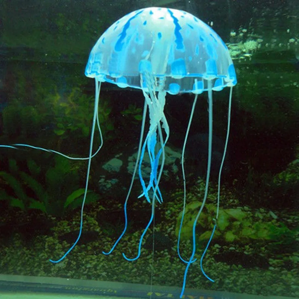 

2017 Silicone Fluorescent Powder Glowing Effect Artificial Imitation floating Jellyfish Ornament Fish Tank Aquarium Decoration