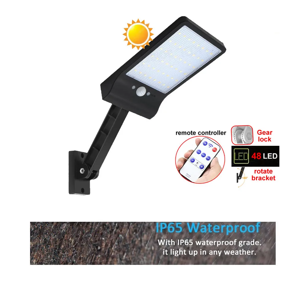 

48 LED Spotlight pole remote controller Solar street wall light Landscape Lamp Solar Sensitive Outdoor Lightg garden sp