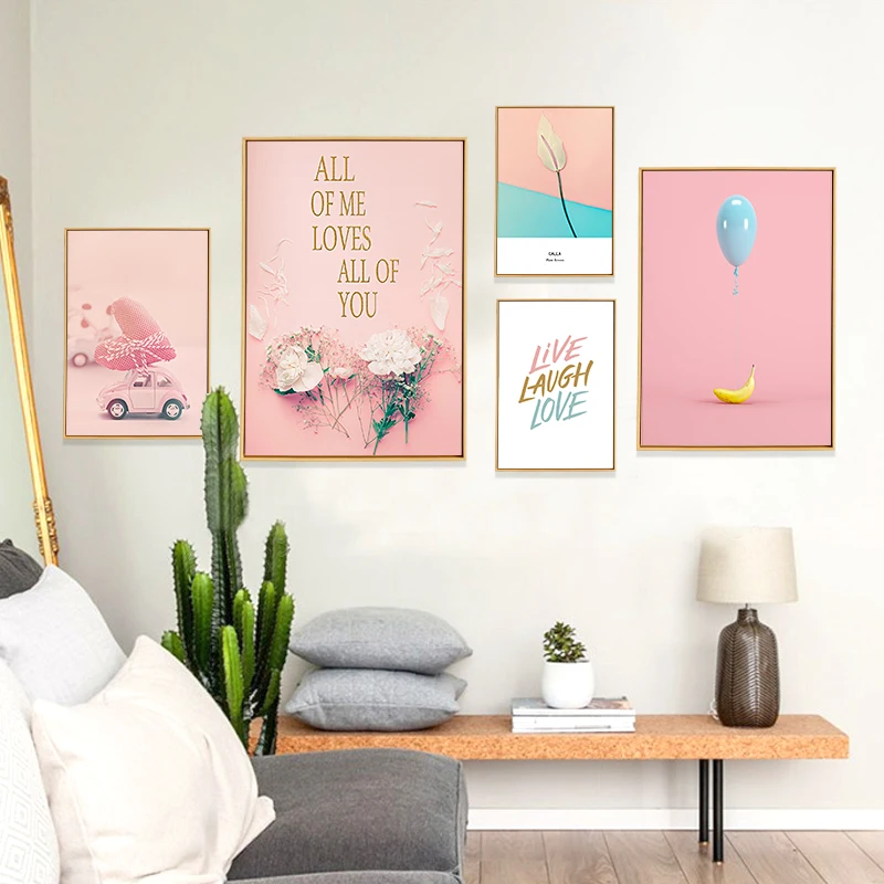 Pink Scenery Wall Art Canvas Painting Flowers Perfume Nordic Poster Pictures For Living Room Love Prints Home Decor Unframed