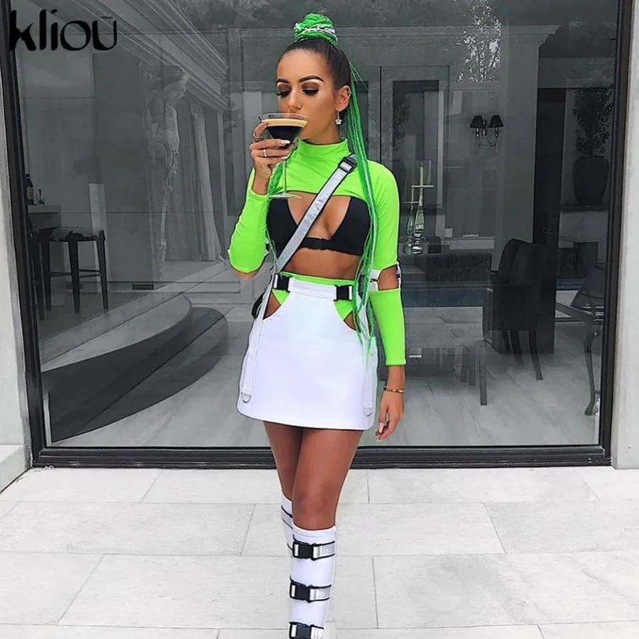 Kliou النساء قطعتين مجموعة مثير زر النيون الأخضر الرسن بروتيل المحاصيل أعلى أسفل الزي 2019 الصيف مثير الشاطئ عطلة الملابس Kliou النساء قطعتين مجموعة مثير زر النيون الأخضر الرسن بروتيل المحاصيل أعلى أسفل الزي 2019 الصيف مثير الشاطئ عطلة الملابس