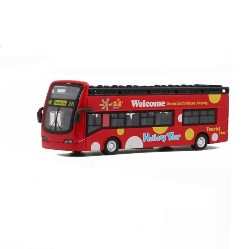 Metal Double-Decker Sound light City Tour Bus Pull Back Car Toys Children Gift 