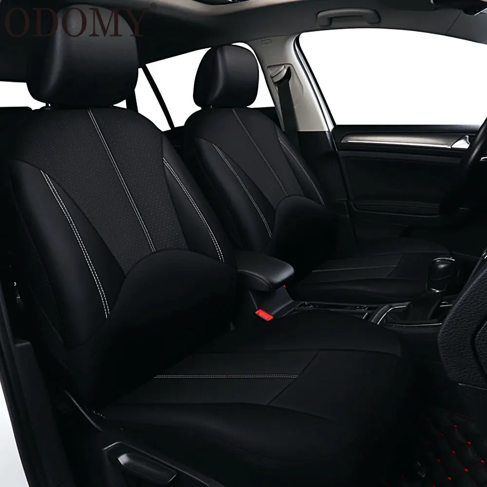 

ODOMY 9Pcs Luxury PU Leather Waterproof Car Seat Covers Universal Auto Dustproof Protector Seat Case for Vehicle Black Cover