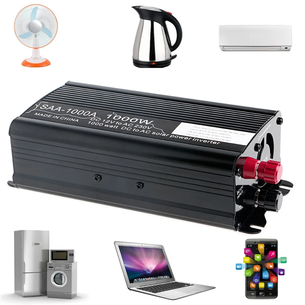 

Solar Power Inverter 2000W Peak 12V DC To AC 230V Modified Sine Wave Converter Aluminum