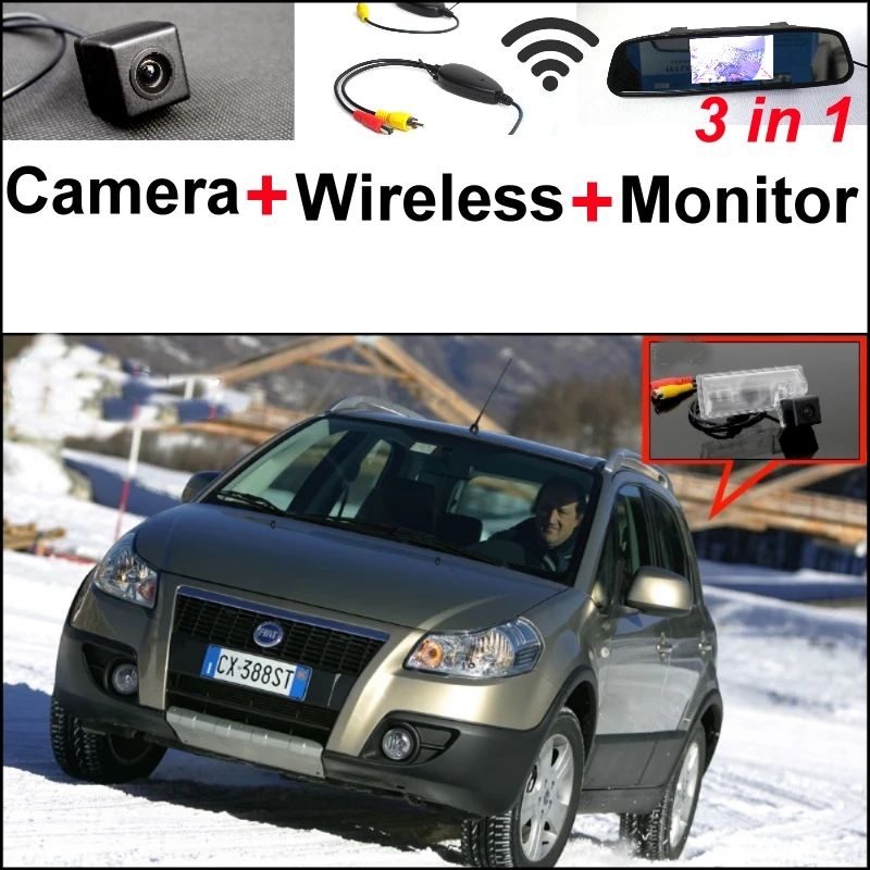 

3 in1 Special Rear View Camera + Wireless Receiver + Mirror Monitor Easy DIY Parking System For Fiat Sedici Sedan 2005~2014