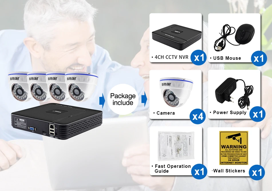 Smar 4CH NVR Kit CCTV Camera System 4PCS 1MP1.3MP2MP Indoor Dome IP Camera P2P Video Surveillance System HDMI Output Onvif (2)