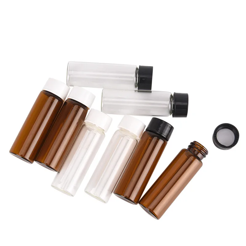 2pcs Mini Brown Clear Glass Vials Small Amber Essential Oil Bottle With