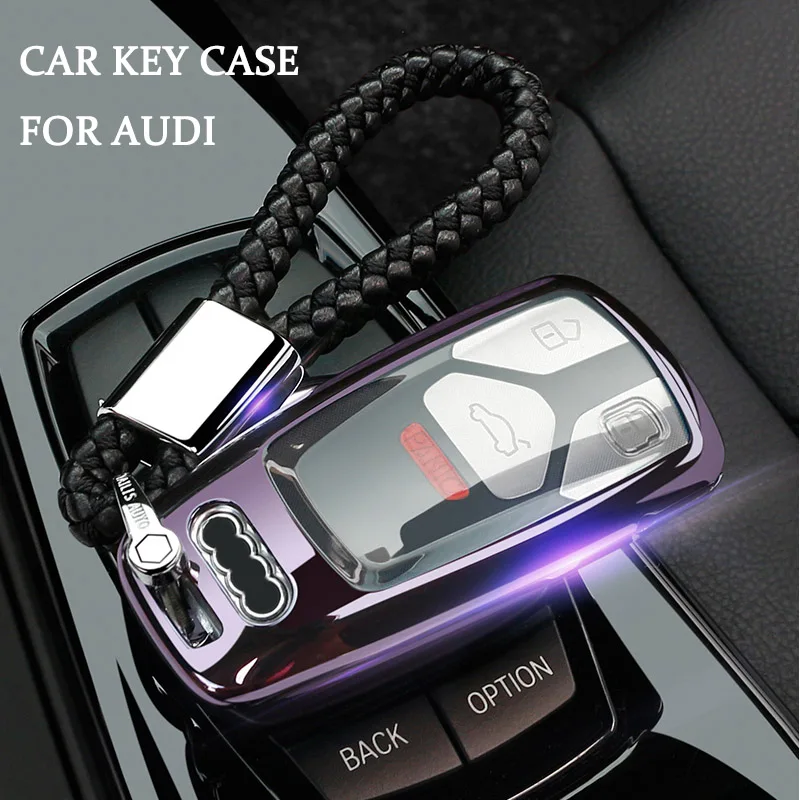 

Car Key case Fob Cover for Audi A4 A4L 8S 2017 2016 Allroad B9 Q5 Q7 TT TTS Remote Keyless Auto Key chain key ring Skin