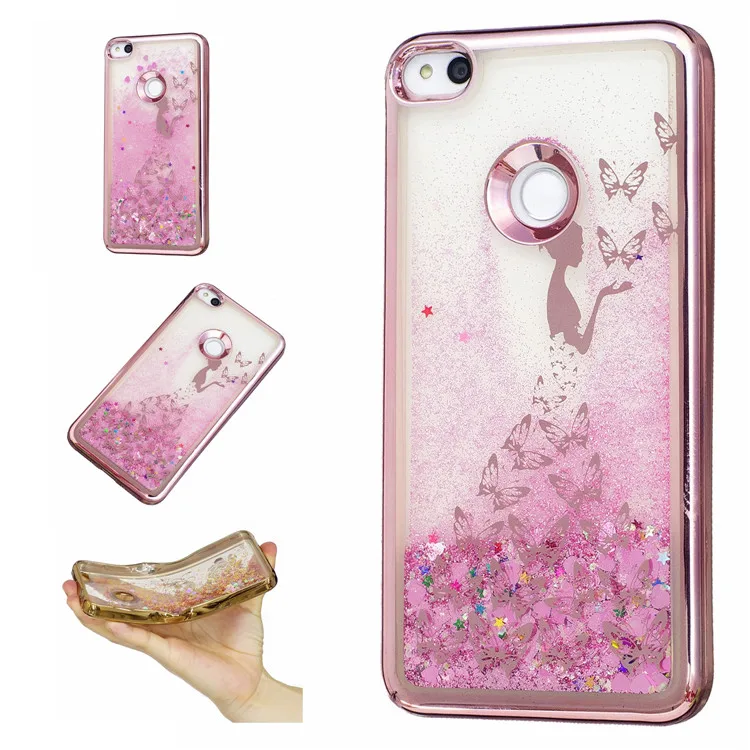 Fashion Beautiful butterfly Girl Plating Dynamic Liquid Quicksand Clean TPU Cover for Huawei Ascend P10 P8 lite 2017 phone case |