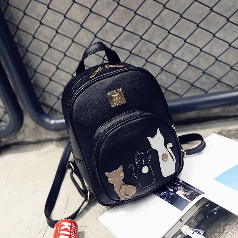 New Cat Backpack Black Preppy Style School Backpacks Funny Quality Pu