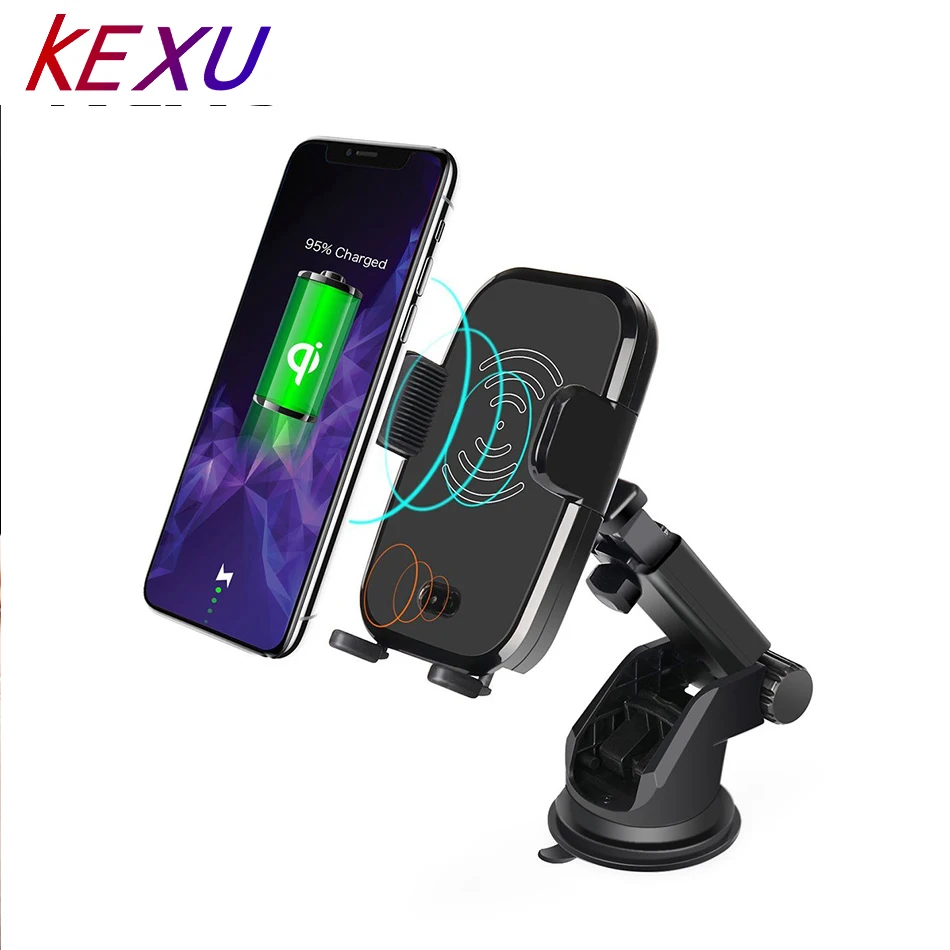 

KEXU Fast IR Wireless Car Charger For iPhone X 8 8 Plus Samsung S8 Huawei automatically open when put the phone near the charger