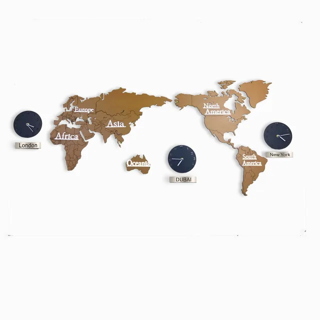 3D Карта мира большие настенные часы DIY Деревянные МДФ цифровые настенные часы деревянные часы Современный европейский стиль круглый немой relogio de parede - Цвет: Светло-желтый