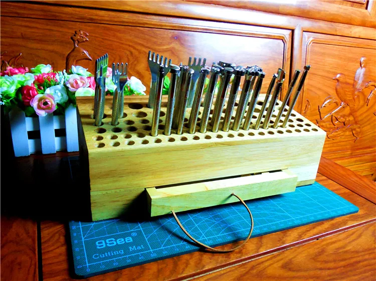 DIY инструмент Кожа Гравировка и печать на стол с ящиками для хранения вещей вырезанные иглы пуговицы «сделай сам» кожа руки вставить коробку без иглы на фото