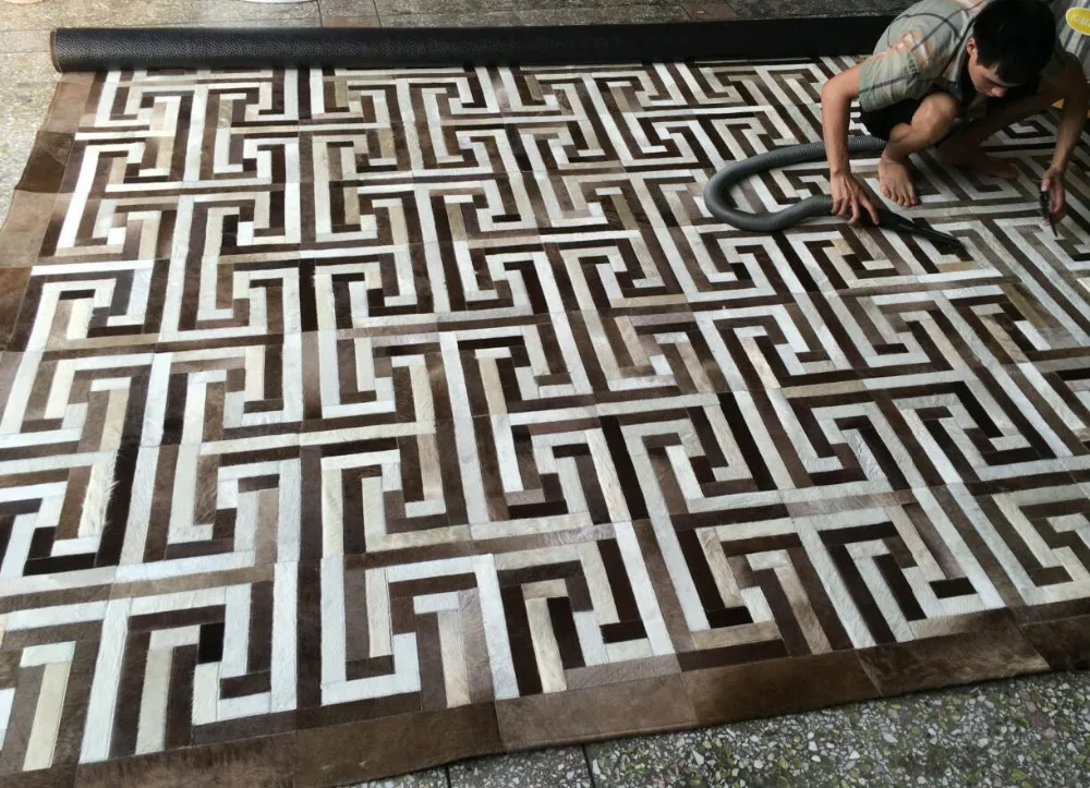 

Modern Patchwork Handmade Sewing Cowhide Rug For Living Room Large Cow Hair Carpet Fur Design