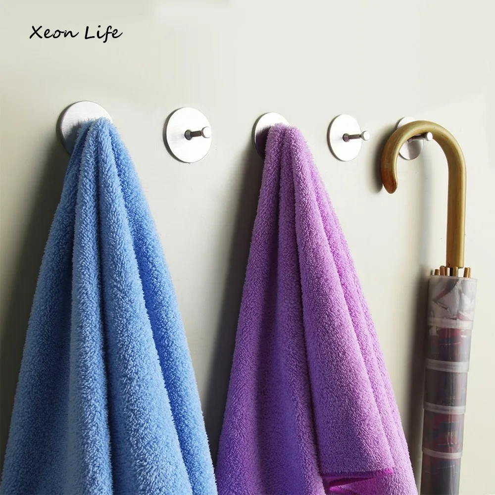 ISHOWTIENDA 4Pcs 4.5*4.5cm Bathroom Kitchen Self Adhesive Hook Towel