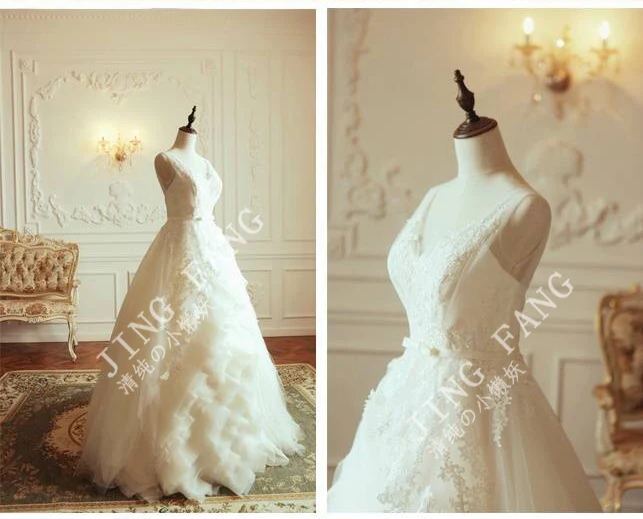 Casamento романтическое сексуальное модное платье vestido de novia из органзы с v-образным вырезом Свадебное платье с аппликацией 2016 свадебное платье