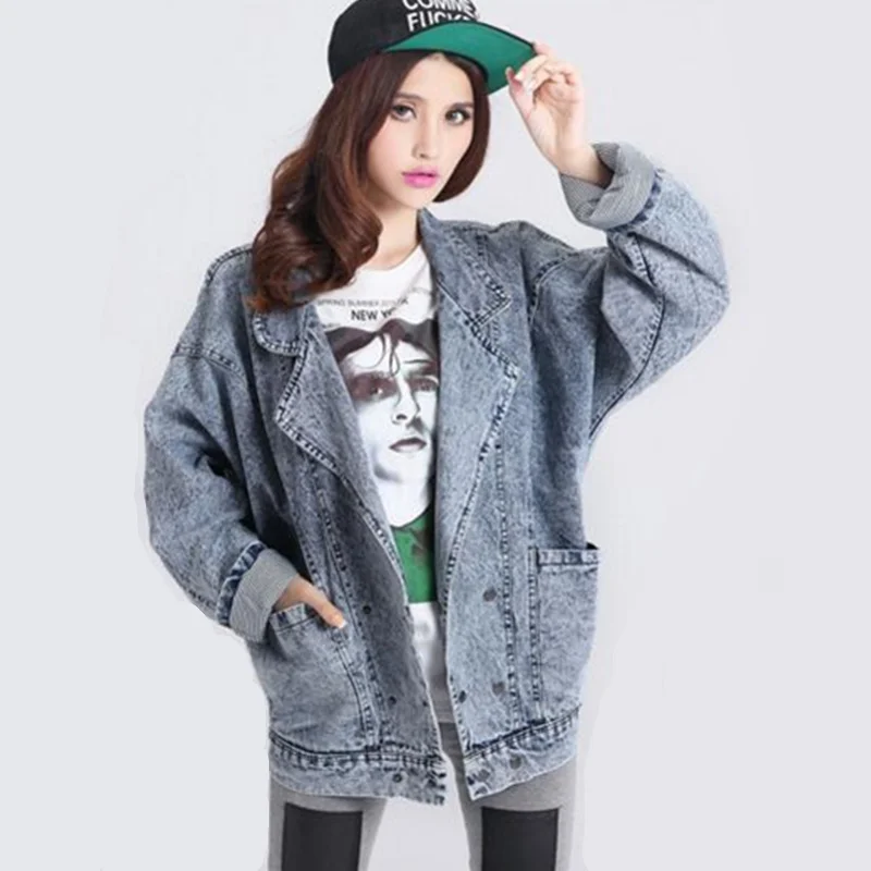 

2018 New Spring women denim jackets long and Bat sleeved cotton Snowflake denim jacket Vintage clothes high quality