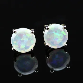 

RH0097 2018 new white / blue / pink / green / orange round fire opal stud earrings simple fashion jewelry