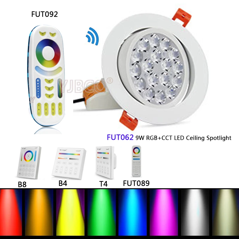 

FUT062 Miboxer RGB+CCT 9W LED Ceiling Round Spotlight AC86-265V compatiable with FUT089/FUT092/B8/B4/T4 remote