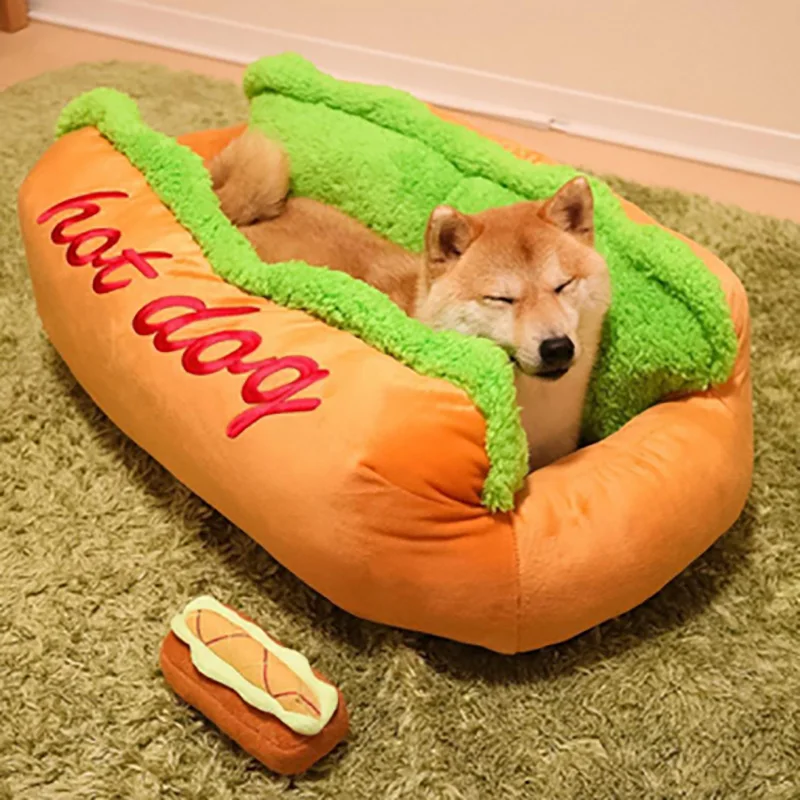 Funny Hot Dog Dog Bed Pet Cat Sofa Cushion Soft & Cozy Cat House
