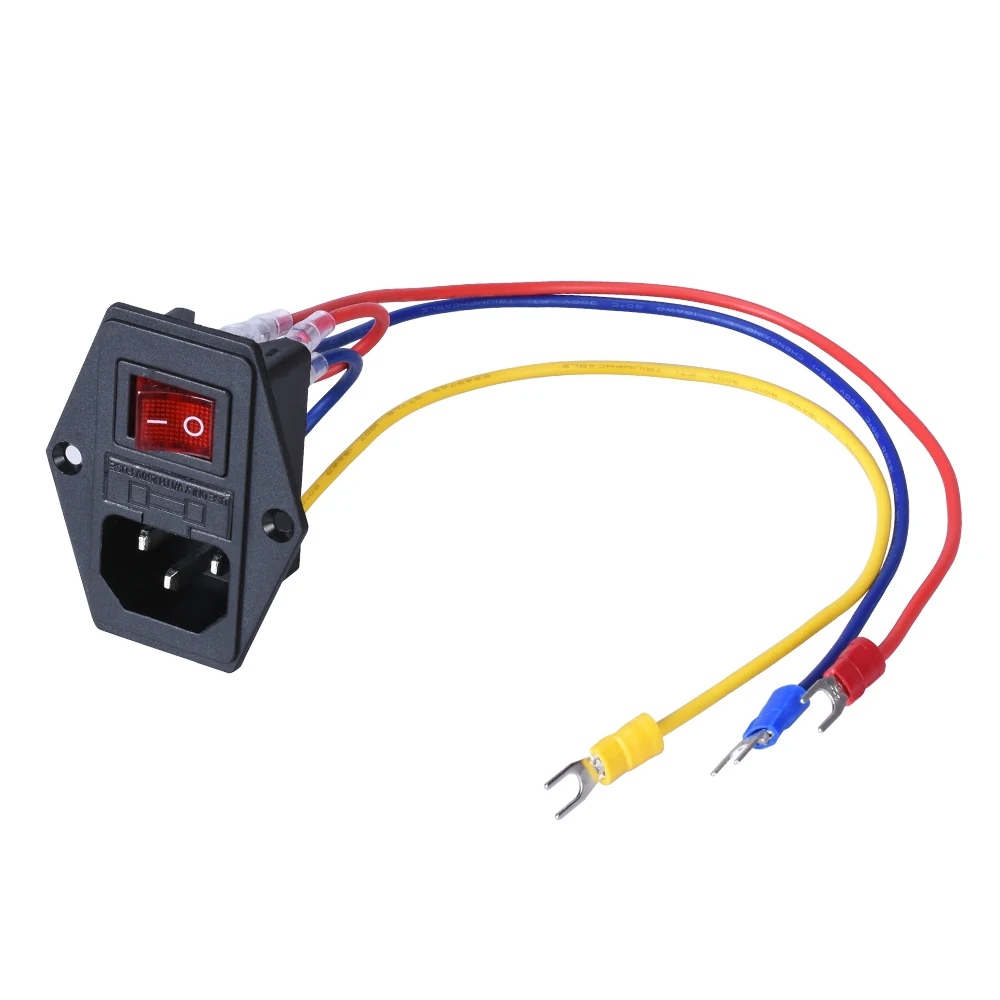15A 250 V الطاقة التبديل AC 3pin AC السلطة المقبس مع الأحمر الثلاثي الروك التبديل ترايبود أقدام من النحاس مع الصمامات ل 3d طابعة