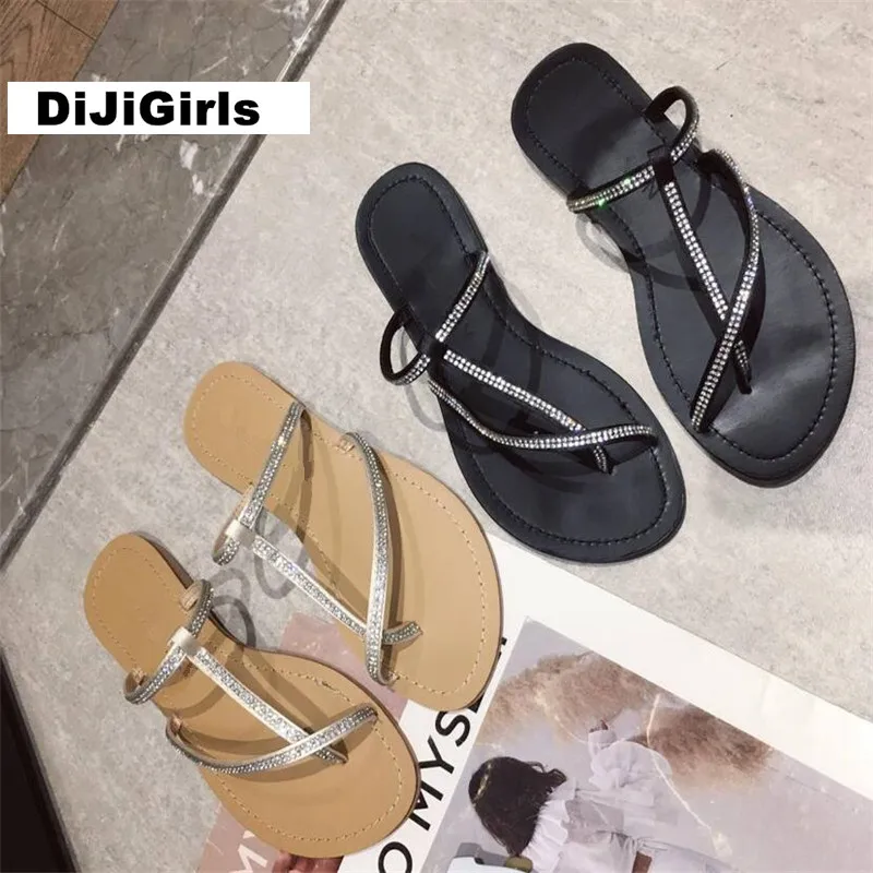 DiJiGirls/Летние повседневные женские сандалии, шлепанцы для отдыха, Уличная обувь со стразами, с инкрустацией, милые Вьетнамки, женская обувь