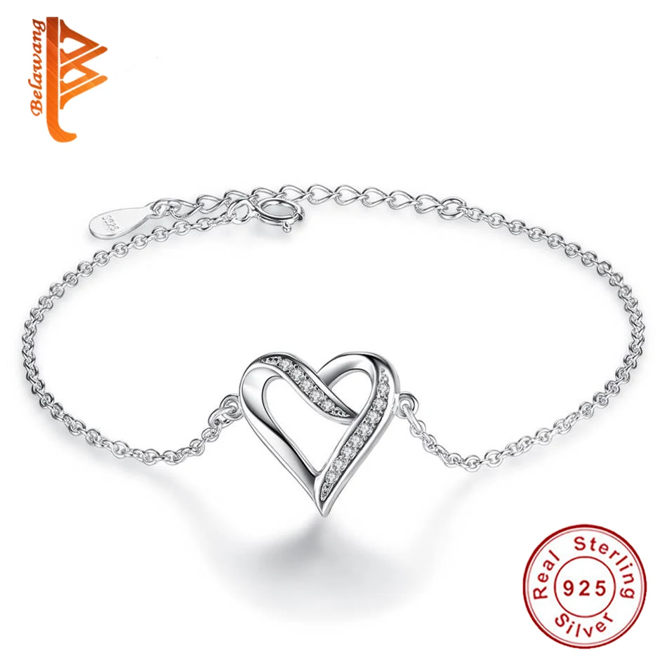 BELAWANG 925 пробы серебра лента любви сердце браслет Свадебный обручальные браслеты для Для женщин ювелирные изделия