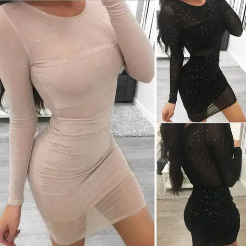 Модные женские туфли пикантные женские Bodycon сетка видеть сквозь Вечеринка карандаш клуб Мини платье 2018 новое поступление