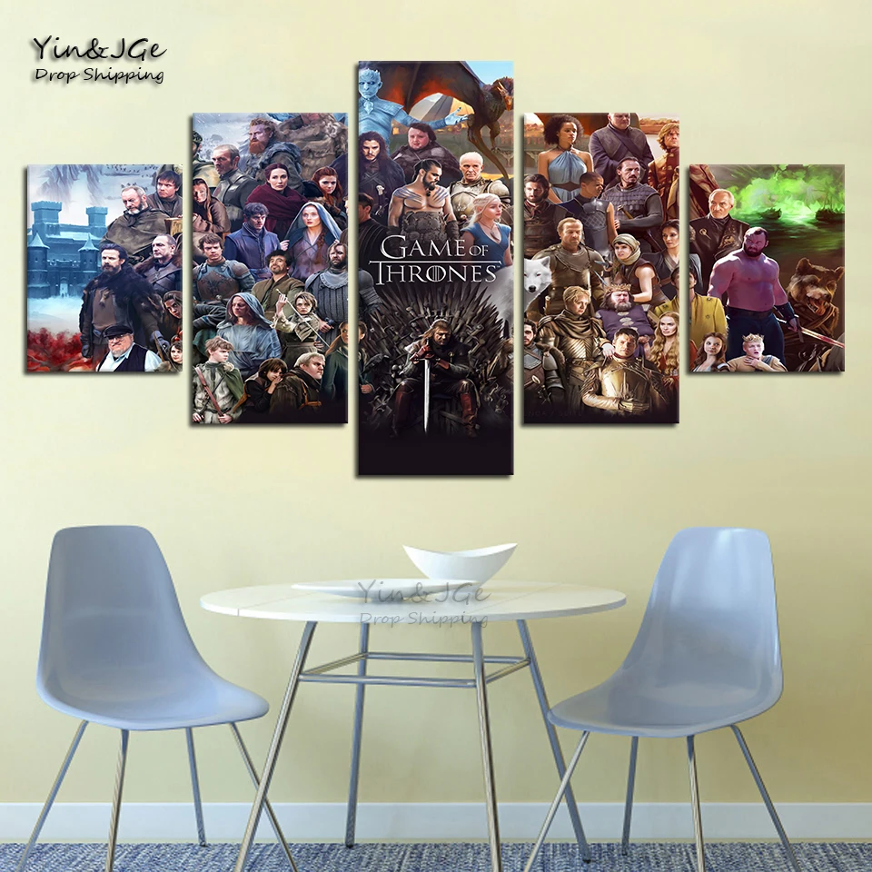 Wall Art Popular TV Play Poster 5 Pieces Game Of Thrones HD Printed Modular Canvas Painting Home Decor Living Room Cuadros Frame