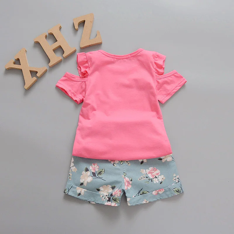 Baby Girl Clothes Summer Off Shoulder T-shirt+ Floral Shorts Children Clothes Little Girl Kids Outfits Fashion Sport Suit Set Baby Girl Clothes Summer Off Shoulder T-shirt+ Floral Shorts Children Clothes Little Girl Kids Outfits Fashion Sport Suit Set