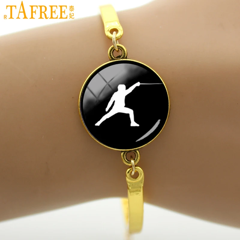 

TAFREE Brand Fencing Movement Silhouette Bracelet Elegant Vintage Cuff Bracelets Bangles For Men Women High Quality Jewelry T380