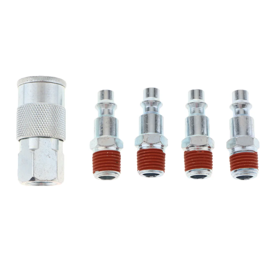 5 Pieces Air Line Hose Compressor Fitting Connectors Quick Release 1/4'' NPT