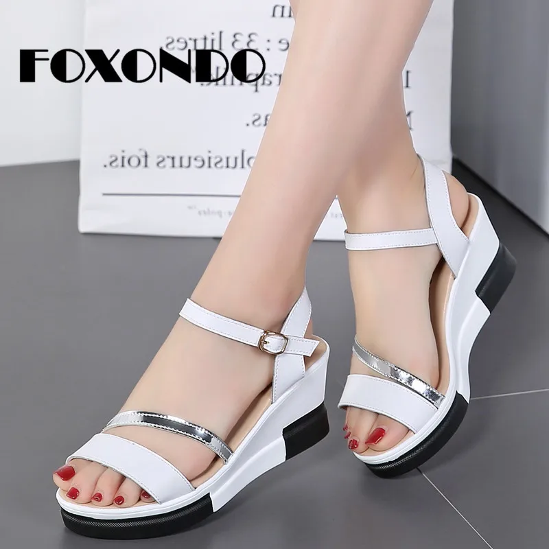 

FOXONDO 2019 Summer Shoes Women Flat Sandals Women Wedges Platform Sandalias Buckle Sandals High Heels Strap Sandals