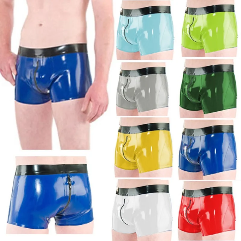 

Latex Rubber Fashion Men's Boxer Shorts Color Can Be Selected With Zipper Size S-XXL