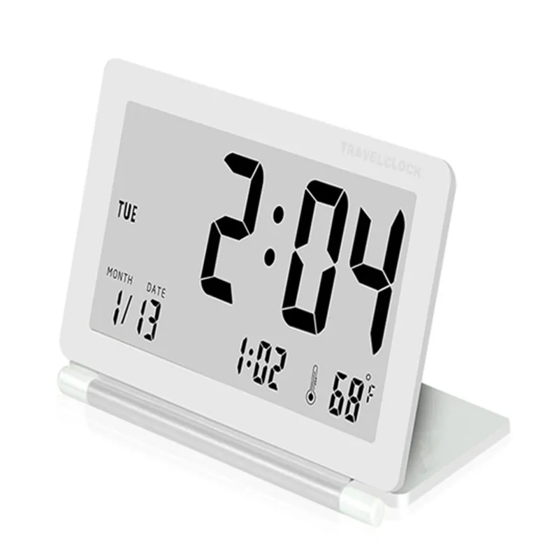  Electronic Travel Alarm Clock Multifunction Silent LCD Digital Large Screen Folding Desk Clock With