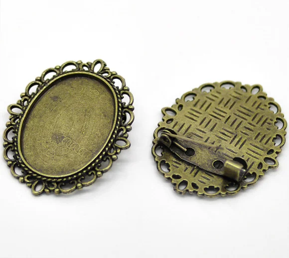 

8SEASONS Antique Bronze Round Cameo Frame Setting Brooches 3.6x2.9cm(Fit 25x18mm), sold per packet of 10 (B16876)