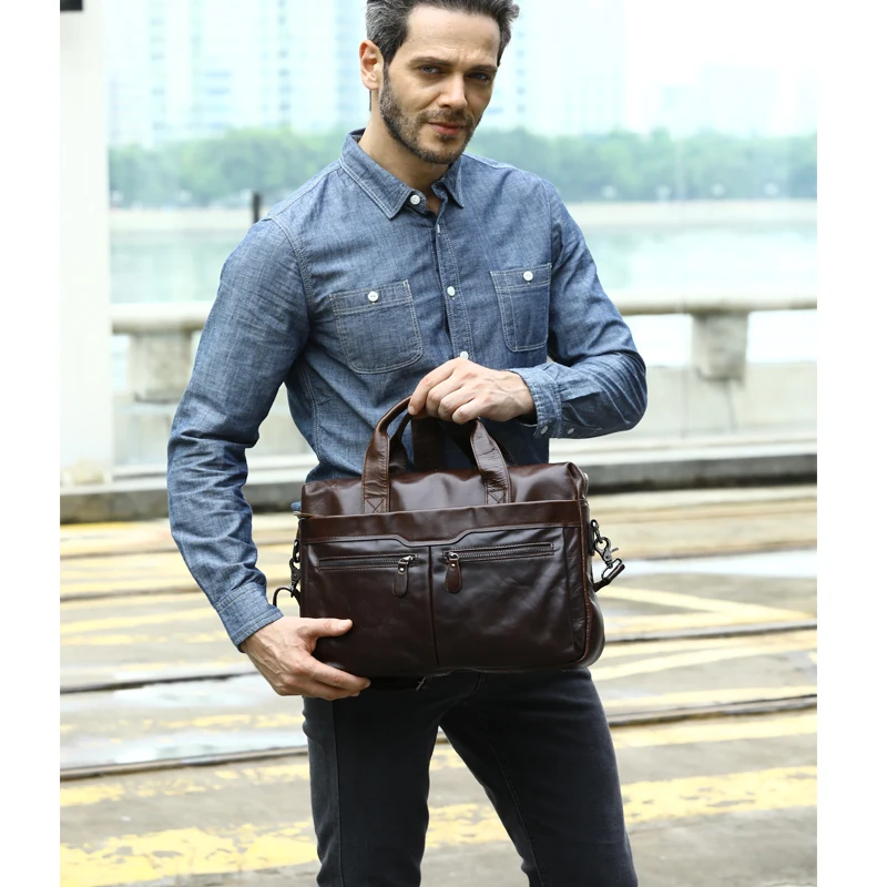 WESTAL Men's Bag Genuine Leather Crossbody Bags Male Messenger Bag Men Shoulder Bags 14" Laptop Briefcases Man Totes handbags