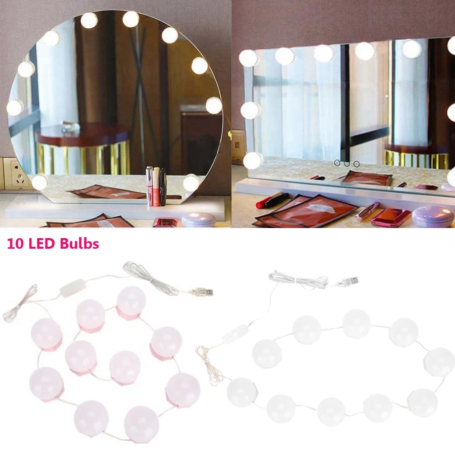 

10 LED Mirror Bulbs Makeup Light Bulb Hollywood Style Light String Adjustable Warm Cold Pink Tones Light Bulb For Dressing Table