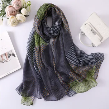 

Luxury Brand 2019 New Fashion Summer Silk Scarf For Women/Ladies Plaid Long Wrap and Shawls Beach Hijab Female Foulard