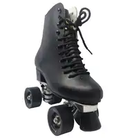 คู่ลูกกลิ้งสเก็ต 4 ล้อสเก็ตผู้ชายจริงหนัง Boot ฐานอลูมิเนียมกลางแจ้งแปรง Street สเก็ตสีดำ