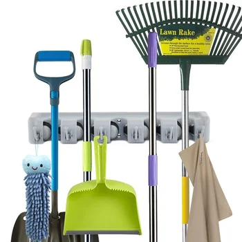 

Mop Broom Holder Broom Organizer Key Rack Towel Hooks 5 Non-slip with 6 Hooks Wall Closet Mounted Organizer Brooms Mops Rakes