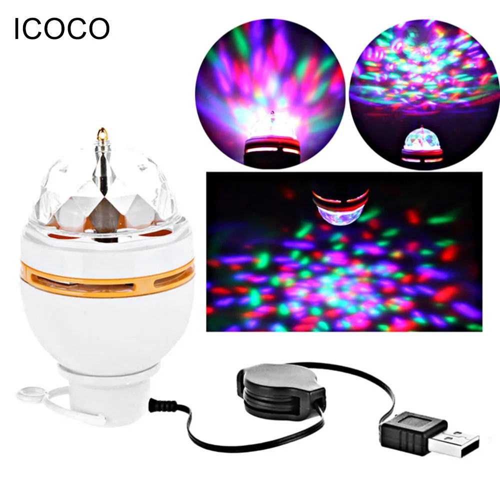 

ICOCO 3W LED Stage Lighting Disco DJ Party Music Crystal Magic Ball Stage Lighting Effect Auto Rotating Lamp with USB Interface