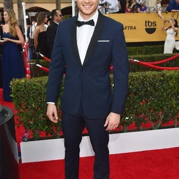 

2017 New Arrival Grooms Tuxedos Blue Celebrity Red Carpet Mens Suits For Wedding Shawl Lapel Two Piece Slim Fit Men Suit