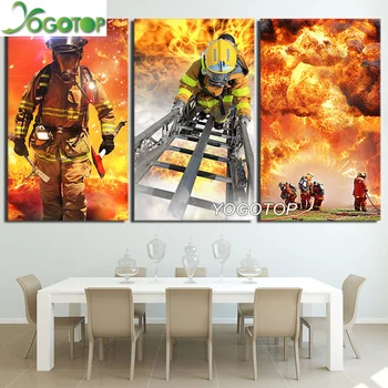 

YOGOTOP DIY Diamond Painting Cross Stitch Kits Full Diamond Embroidery 5D Square Mosaic Decor Fireman Firefighter triptych ML344