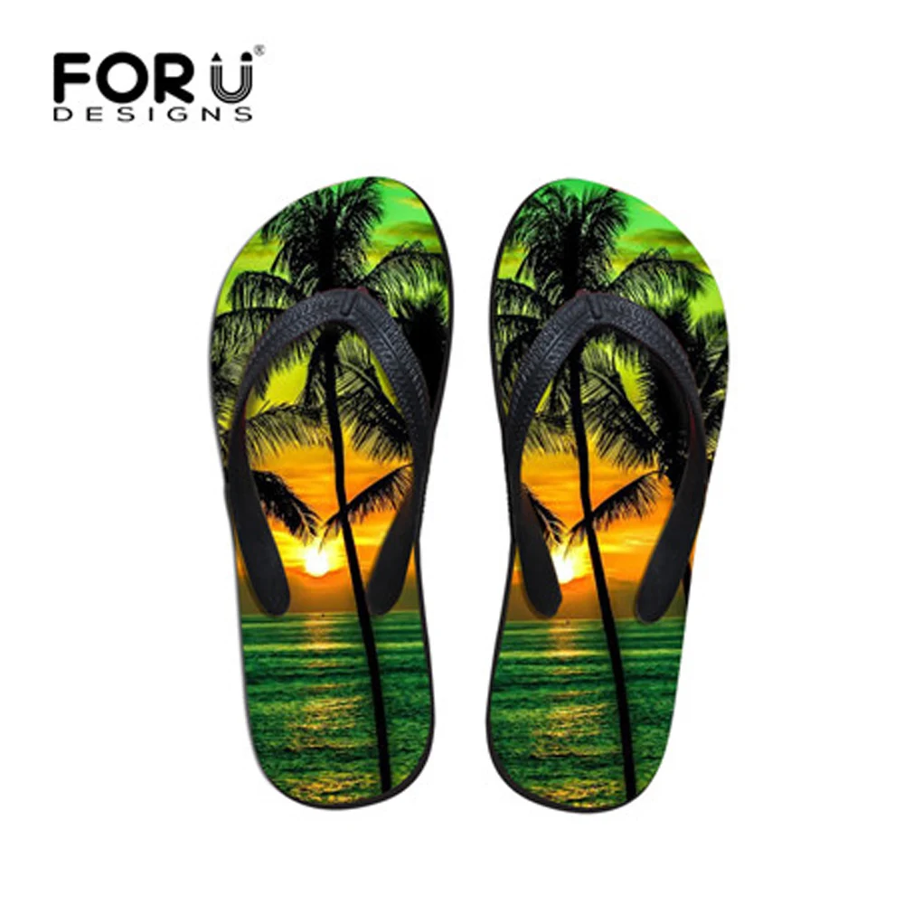 

FORUDESIGNS Women Flip Flops 3D Palm Tree Pattern Women's Casual Summer Slip-on Slippers Woman Beach Flats Flip Flops for Female