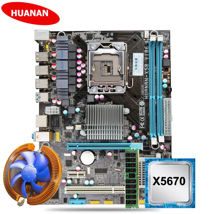 ^Cheap Promotional brand motherboard HUANAN ZHI X58 LGA1366 motherboard with CPU Intel Xeon X5670 2.93GHz with cooler RAM 8G DDR3 RECC ^Cheap Promotional brand motherboard HUANAN ZHI X58 LGA1366 motherboard with CPU Intel Xeon X5670 2.93GHz with cooler RAM 8G DDR3 RECC
