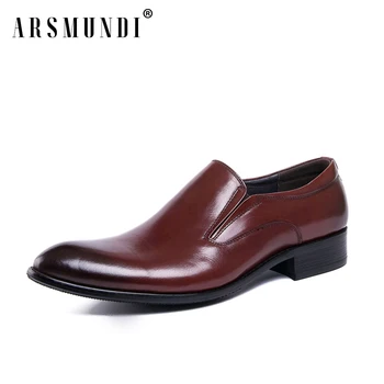 

Men's Shoes Genuine Leather Cowhide Leather Pig Inner Pointed Toe Dress Wedding Business Office 2019 New Fashion Slip On