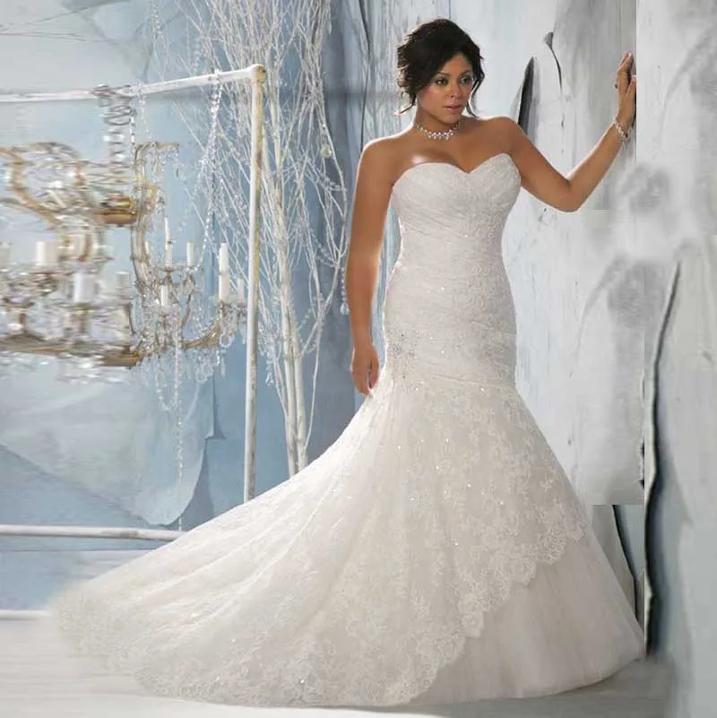 

Sexy Top Online Mermaid Sweetheart Sleeveless Strapless Lace Plus Size Wedding Dress 2019 robe de mariage