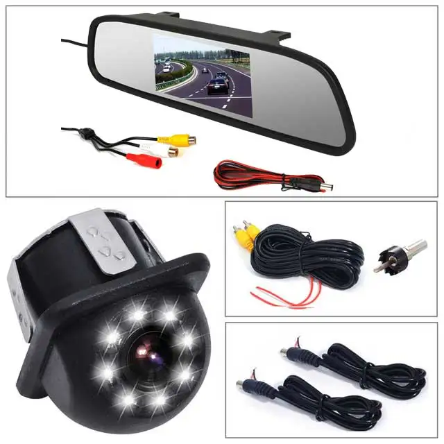 4,3 дюймов, автомобильное HD зеркало заднего вида, монитор, CCD видео, автомобильная парковочная система, светодиодный, ночное видение, камера заднего вида - Цвет: monitor with 1661-8